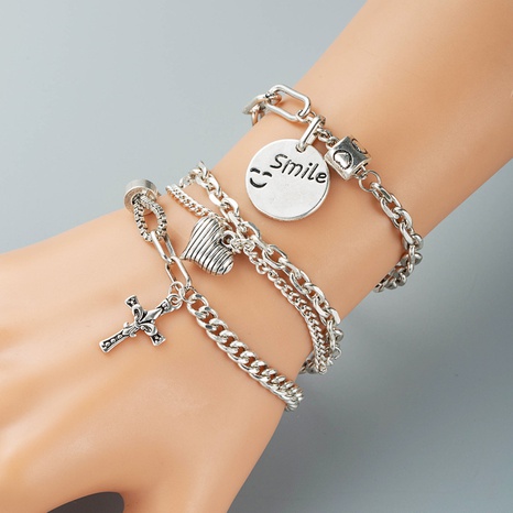 cross heart coin letter pendant titanium steel bracelet wholesale nihaojewelry's discount tags