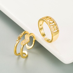 mode simple lettre creuse coeur incrusté zircon anneau de cuivre en gros nihaojewelry