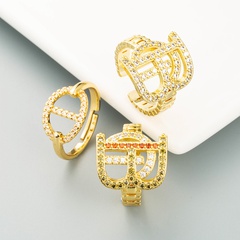 fashion punk copper micro-inlaid zircon geometric letter ring wholesale nihaojewelry