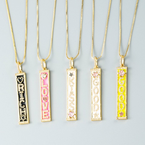 copper inlaid zircon color dripping oil square letter pendant simple necklace wholesale jewelry Nihaojewelry's discount tags
