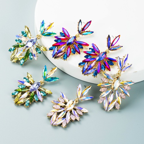 retro color rhinestone flower full diamond long earrings wholesale Nihaojewelry's discount tags