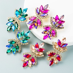 retro multi-layer alloy diamond colored rhinestone flower earrings wholesale Nihaojewelry