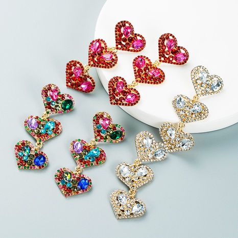 fashion trend color diamond multi-layer heart-shaped alloy earrings wholesale Nihaojewelry's discount tags