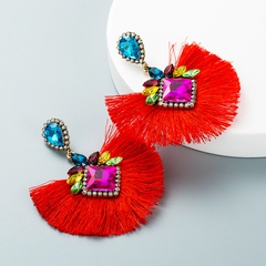 retro rhinestone fan-shaped tassel pendant earrings wholesale nihaojewelry