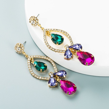 multi-layer color rhinestone diamond pendant earrings wholesale nihaojewelry's discount tags