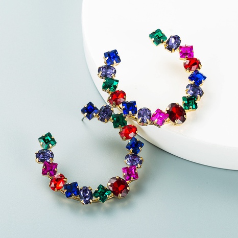 Fashion trend geometric alloy diamond C-shaped earrings wholesale Nihaojewelry's discount tags