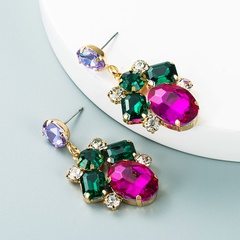fashion geometric alloy inlaid colored glass diamond earrings wholesale Nihaojewelry