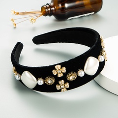 retro flannel wide-edge imitation pearl headband wholesale Nihaojewelry