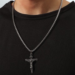 croix pendentif européen et américain hip hop hipster street personnalité collier en acier au titane