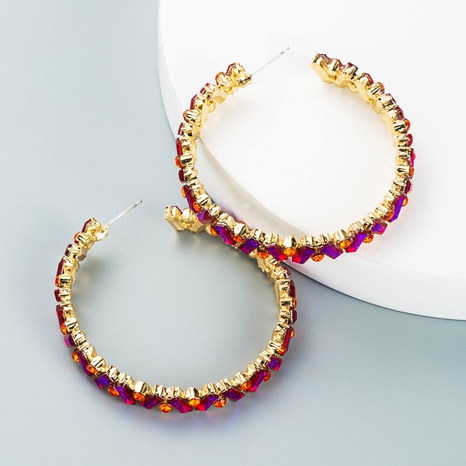 fashion C-shaped colored rhinestone big earrings wholesale Nihaojewelry's discount tags