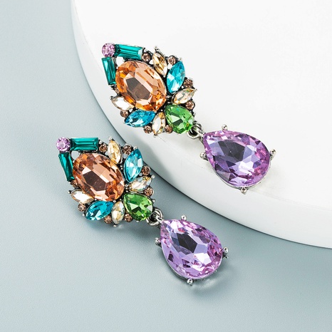 fashion color alloy inlaid drop-shaped glass diamond earrings wholesale Nihaojewelry's discount tags