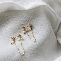 irregular pearl chain gold bead titanium steel earrings wholesale nihaojewelry