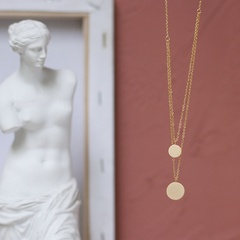 Einfache doppellagige Scheibe Titanstahl 18K vergoldete Halskette Großhandel Nihaojewelry