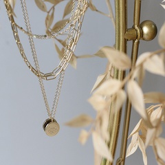 Lettering pendant geometric multi-layer titanium steel 14K gold plated necklace wholesale Nihaojewelry