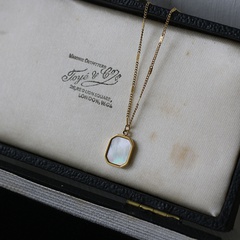Shell white mother-of-pearl hexagonal square glitter titanium steel necklace wholesale Nihaojewelry