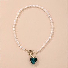 Vintage baroque freshwater pearl blue heart clavicle chain wholesale Nihaojewelry