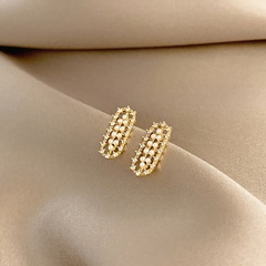 Korean oval diamond-studded pearl hollow earrings wholesale Nihaojewelry