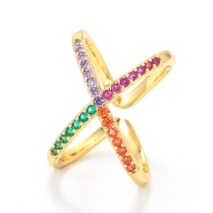 einfacher geometrischer unregelmäßiger hohler Kreuzkupfer eingelegter Farbzirkonring Großhandel nihaojewelry