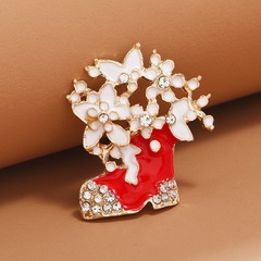 Broche de botas rojas de flor de aceite de gota tachonado de diamantes de moda navideña al por mayor Nihaojewelry