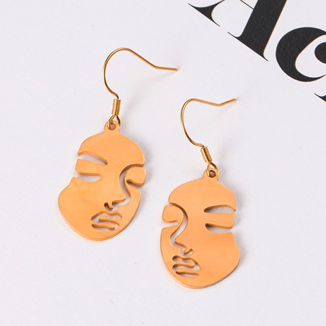 simple three-dimensional hollow abstract face stainless steel earrings wholesale Nihaojewelry's discount tags
