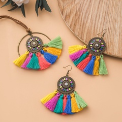 color tassel bohemian style long necklace earrings set wholesale jewelry Nihaojewelry