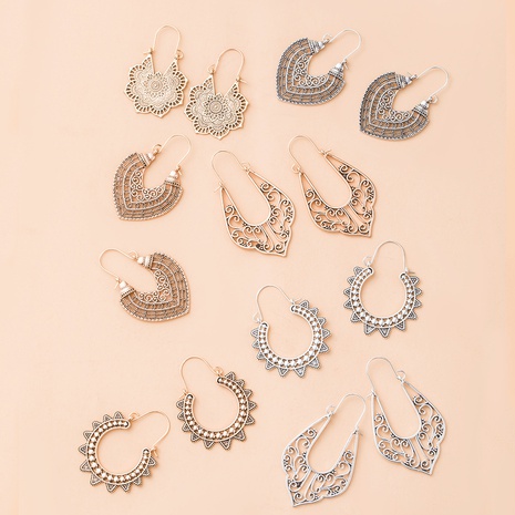 retro hollow flower winding turquoise earrings set wholesale Nihaojewelry's discount tags