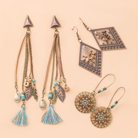 retro tassel color beads winding turquoise earrings set wholesale Nihaojewelry's discount tags