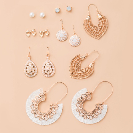 ethnic hollow heart bow tassel earrings set wholesale Nihaojewelry's discount tags