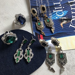 vintage emerald blue gemstone square pendant earrings ring wholesale nihaojewelry