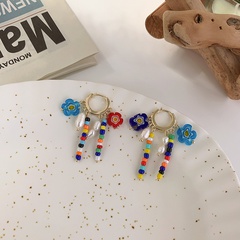 glazed daisy flower beaded tassel earrings wholesale nihaojewelry