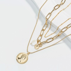 retro coin pendant Baroque imitation pearl multilayer necklace wholesale Nihaojewelry