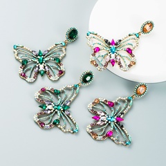 new hollow colorful butterfly pendant alloy diamond earrings wholesale Nihaojewelry