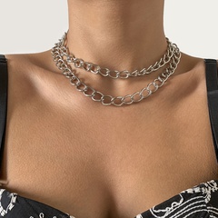 Punk double-layer hollow thick chain metal necklace wholesale Nihaojewelry  NHXR418891