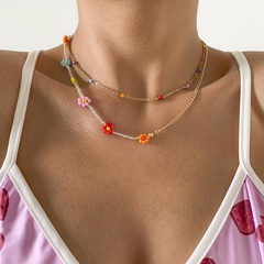 fashion geometric beaded flower metal splicing multi-layer necklace wholesale Nihaojewelry