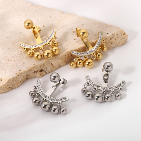 simple round bead tassel pendant stainless steel earrings wholesale Nihaojewelry's discount tags