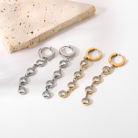 retro stainless steel multilayer round zircon tassel pendant earrings wholesale Nihaojewelry's discount tags