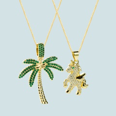 Creative copper gold-plated inlaid zircon angel pony coconut tree pendant necklace wholesale Nihaojewelry