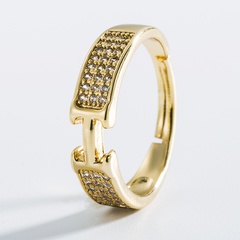 18K Korean simple inlaid color zircon copper geometric ring wholesale nihaojewelry