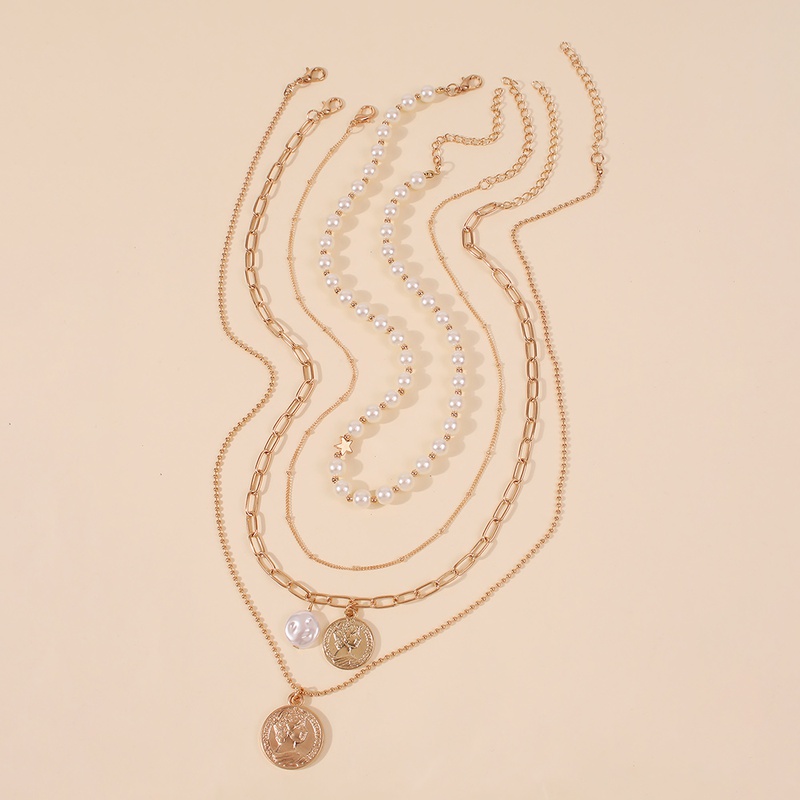 Retro Portrait Pendent Multilayer Pearl Necklace Set Wholesale Nihaojewelry