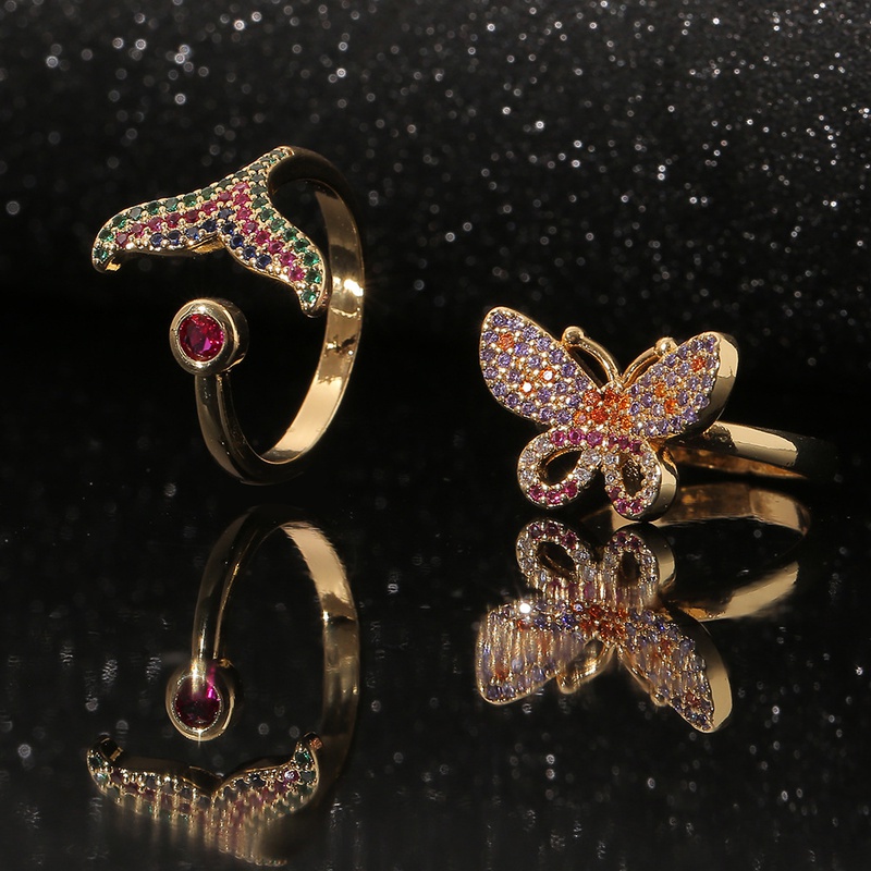 Fashion Butterfly Mermaid Copper Microinlaid Zircon Ring Wholesale Nihaojewelry