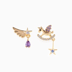 boucles d'oreilles en cuivre zircon violet petit ange bijoux en gros Nihaojewelry
