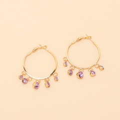 boucles d'oreilles grand cercle en strass violet en forme de C rétro en gros Nihaojewelry