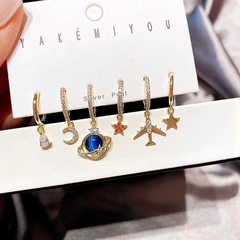 Korean style inlaid zircon Saturn star moon airplane earrings set wholesale jewelry Nihaojewelry