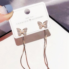 Korean pearl micro inlaid butterfly tassel earrings wholesale Nihaojewelry