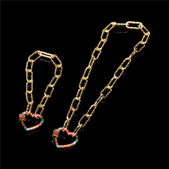 retro copper screw buckle heart bracelet necklace set wholesale Nihaojewelry
