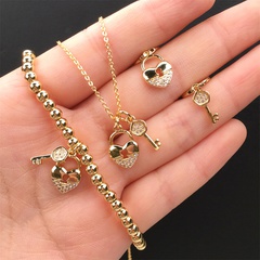 Cross-Border Set Jewelry Personality Copper Diamond Key Lock Heart-Shaped Earrings Women's Stainless Steel Gold-Plated Necklace Bracelet