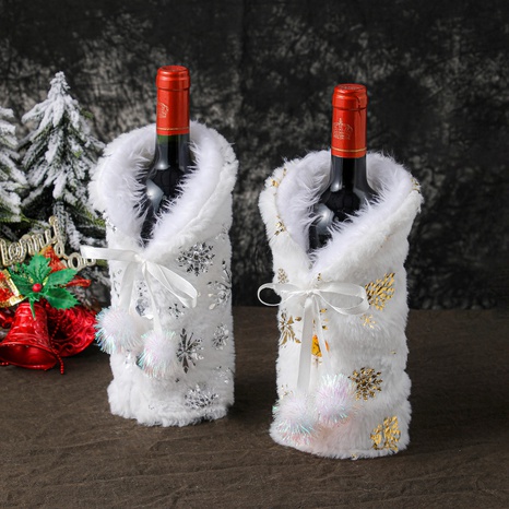 Hong Kong Love Cross-Border Christmas Decoration Bottle Cover Restaurant Dress up Champagne Red Wine Bag Scene Layout Snowflake Wine Sleeve's discount tags