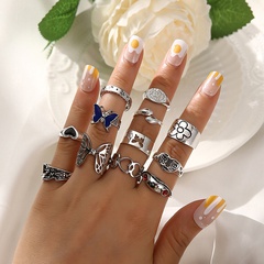 Mode bunter hohler Schmetterling Tierherz geometrischer Ring 12-teiliges Set Großhandel nihaojewelry