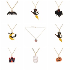 New Halloween Alloy Dripping Bat Pumpkin Castle Pendant Necklace Wholesale Nihaojewelry