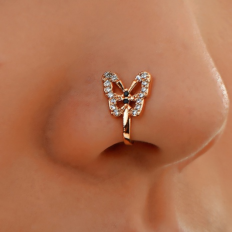 U-shaped diamond-studded butterfly copper nose clip wholesale nihaojewelry  NHDP419525's discount tags